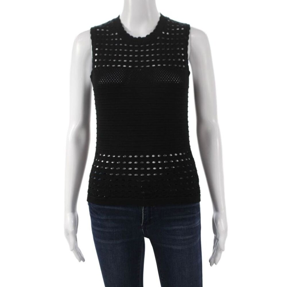Sundays Women Basic Geometric Sleeveless Tank Black Round Neck Size S